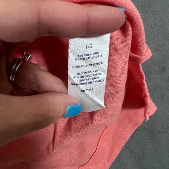 ❊SPLENDID❊ Coral Pink Soft linen Blend Tee V Neck Cap Sleeve L - Picture 3 of 6